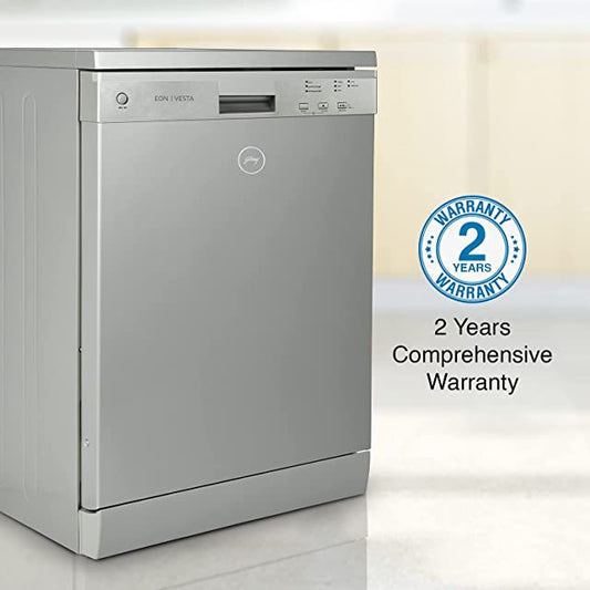 Godrej Eon Dishwasher | 12 place setting | Perfect for Indian Kitchen| Turbo Drying Technology | Intensive 65°C Wash programme|A++ Energy rating|DWF EON VES 12U NF STSL- Satin Silver