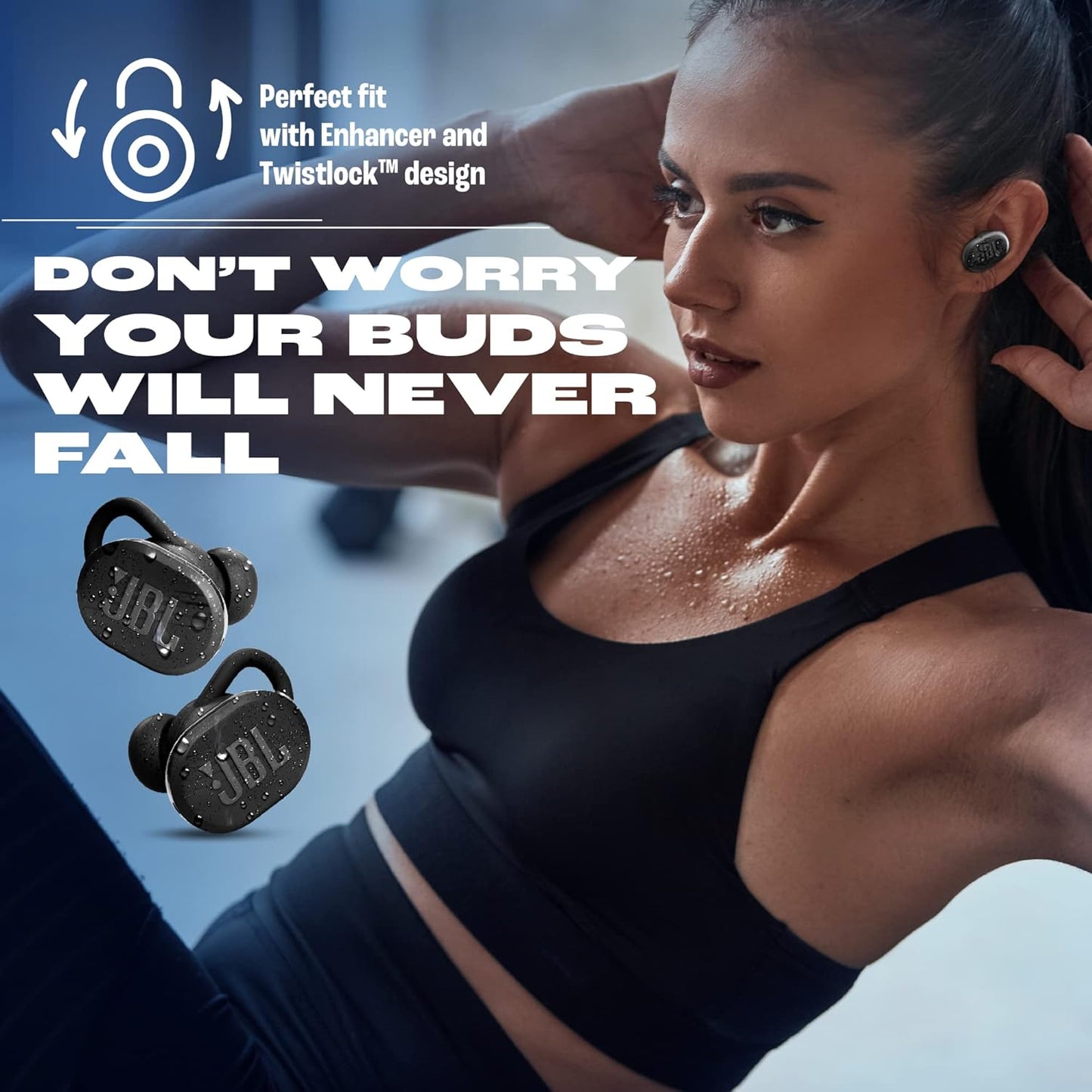 Jbl Endurance Race Bluetooth Truly Wireless Active Sports in Ear Earbuds with Mic 30Hrs Playtime Ip67 Water & Dustproof Secure Fit with Enhancer & Twistlock Design for Running & Workouts (Black)