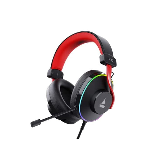 boAt Immortal IM-700 7.1 Channel PC Virtual Surround Sound, ENx Tech, RGB LEDs, Remote Control, Braided Cable USB Wired Over Ear Gaming Headphones with Mic and 50mm Drivers (Black Sabre)