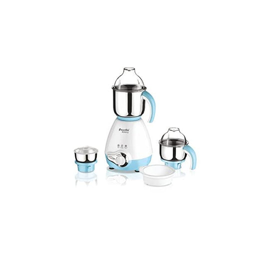 Preethi Blueberry mixer grinder 750 watt, 3 jars with 1 Storage Air-Tight Container (White/Sky Blue)