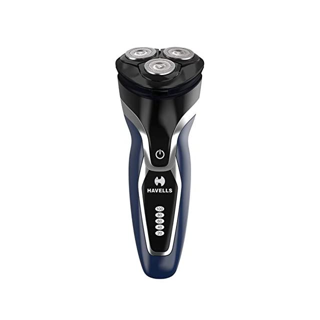 Havells RS7130 - Dual Track 3 Head Shaver with Built in pop-up Trimmer, Super Fast Charge with Digital Battery Indicator , IPX7 Waterproof for Wet/Dry Shave (Blue)