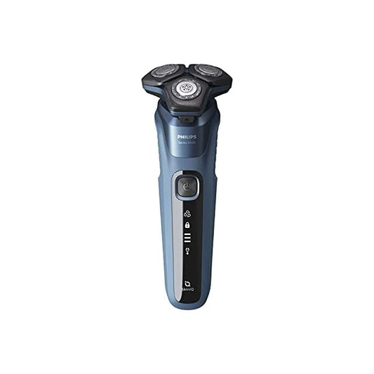 PHILIPS Electric Shaver S5582/20 - SenseIQ Technology - Power Adapt sensor 360-D Flexing heads Integrated pop-up trimmer, Wet & Dry shave, Steel Precision blades, Blue
