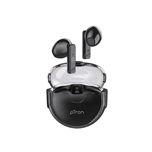 Ptron Bassbuds Fute 5.1 Bluetooth Truly Wireless in Ear Earbuds with Mic 25Hrs Playtime, 13Mm Dynamic Driver, Immersive Audio, Touch Control, Voice Assistance, Ipx4 & Type-C Charging (Black)