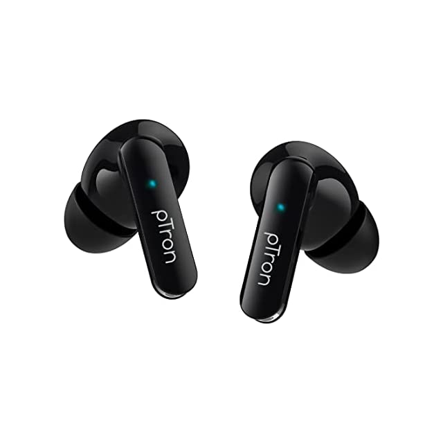 pTron Bassbuds Duo in-Ear Earbuds with 32Hrs Total Playtime, Bluetooth 5.1 Wireless Headphones, Stereo Audio, Touch Control TWS, Dual Mic, Type-C Fast Charging, IPX4 & Voice Assistance (Black)