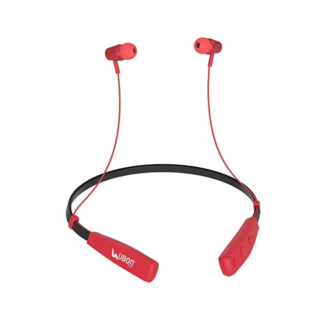 UBON Bluetooth Earphone CL-394 Dangal Series Wireless Neckband with Mic, Up to 30 Hours Playtime, 10mm Dynamic Driver, TF Card Support, v5.2 Bluetooth Headset for Running, Gyming & Travelling (Red)