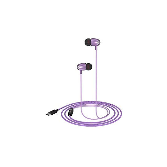 Portronics Conch 90 in Ear Wired Earphones with Mic, Type C Jack, 10mm Dynamic Drivers, Extra Bass, Magnetic Latch, 1.2M Nylon Braided Wire(Purple)