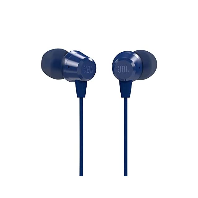 JBL C50HI, Wired in Ear Headphones with Mic, One Button Multi-Function Remote, Lightweight & Comfortable fit (Blue)