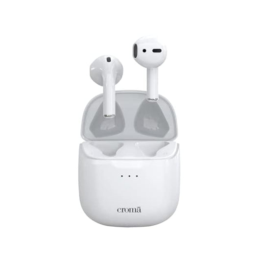 Croma Bluetooth Truly Wireless In Ear Earbuds With Mic Total Playtime Up To 20 Hours, Sweat Resistant Model, (12 Months Warranty) (Creeh1901Sbteb, White)