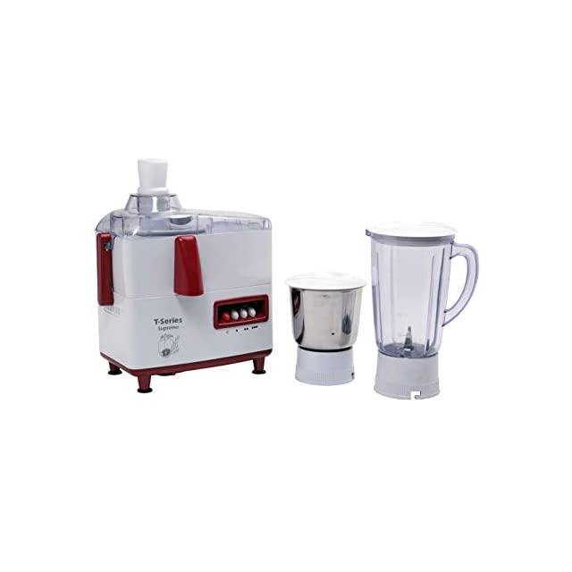 T-Series Suprimo 500-watt Juicer Mixer Grinder with 2 Jars (White & Red)
