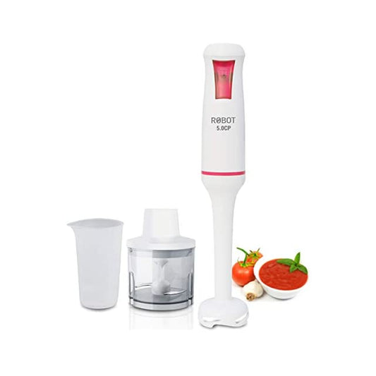 Inalsa Robot 5.0 CP 500W Hand Blender - with Chopper & 700ml Multipurpose Jar/ 2 Year Warranty/ Super Silent Powerful Motor, (White/Red)
