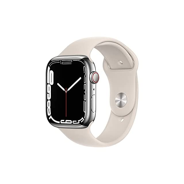 Apple Watch Series 7 (GPS + Cellular, 45mm) - Silver Stainless Steel Case with Starlight Sport Band - Regular