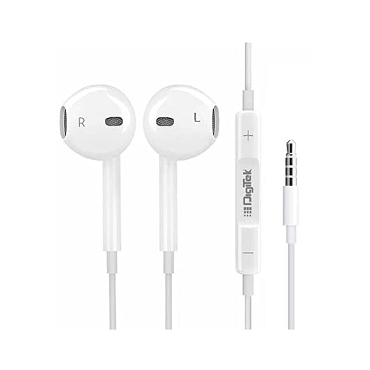Digitek in-Ear Wired Stereo Earphone DE 044, Built-in Microphone, Tangle Resistant Cable(White)
