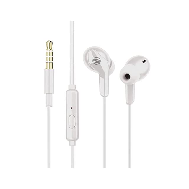 ZEBRONICS Zeb-Buds 40 Wired Stereo Earphone with Deep bass, in-line Microphone for Calling, Gold Plated 3.5mm Connector, 1.2 Meter Durable Cable and Lightweight Design(White) (Zeb-Buds 40 (White))