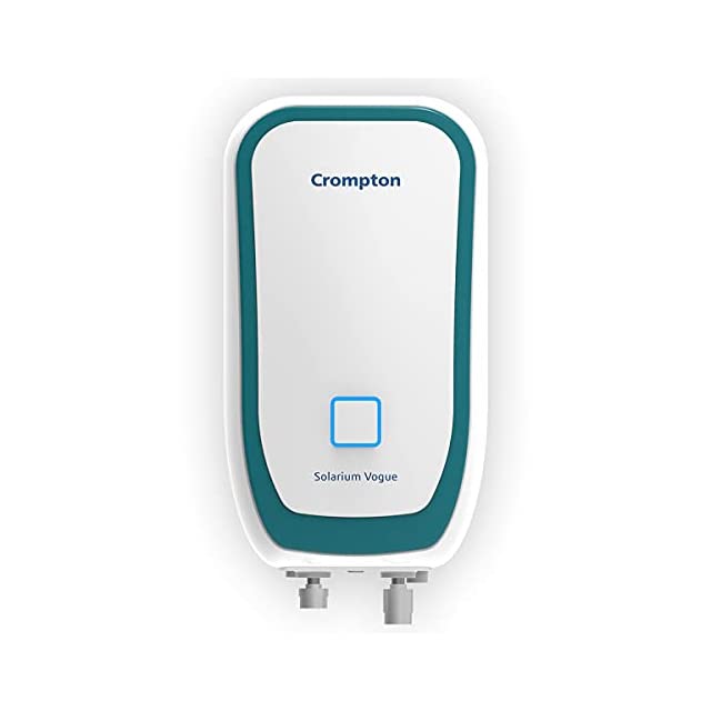 Crompton Solarium Vogue 3-Litre, 3KW Instant Water Heater/Geyser with Installation Pipe (White and Turquoise Blue)