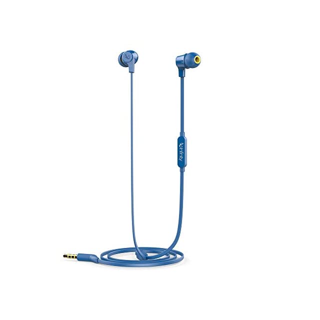 Infinity (JBL) Zip 100 Wired in Ear Earphones with Mic, Immersive Bass, One Button Multi-Function Remote, Tangle Free Flat Cable (Blue)