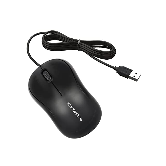 ZEBRONICS Zeb-Comfort Wired USB Mouse, 3-Button, 1000 DPI Optical Sensor, Plug & Play, for Windows/Mac, Black