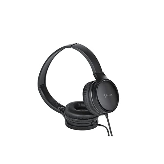 Syska HS500 Over-Ear Wired Headset, HD Sound & in-Built Mic, Headset with Comfortable Ear Cushions, 1.2m Cord (Jet Black)