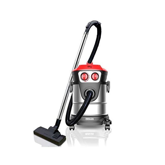 INALSA Vacuum Cleaner Commercial/ Industrial Wet and Dry Micro WD21-1600W with 3 in 1 Multifunction Wet/Dry/Blowing|Hepa Filteration & 21KPA Powerful Suction,(Red/Black)