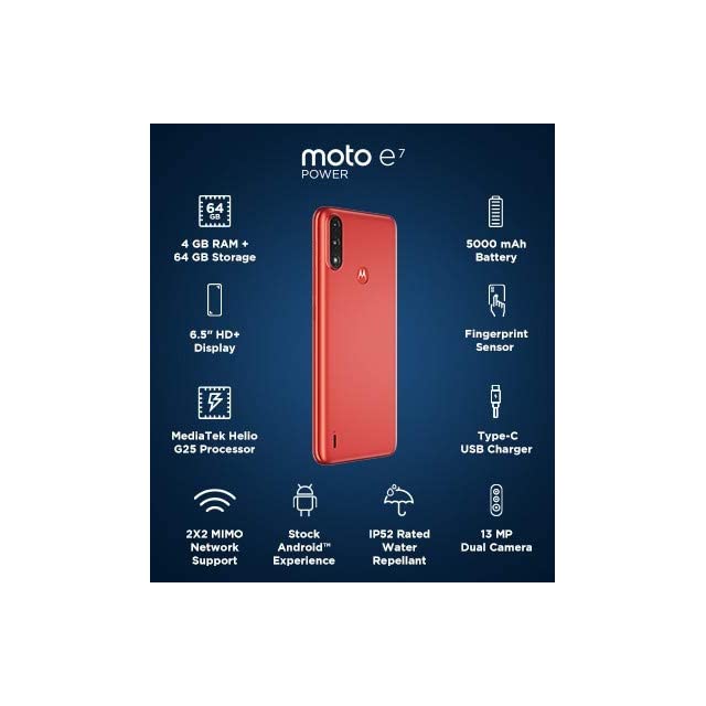 Motorola E7 Power (Coral Red, 4GB RAM, 64GB Storage)