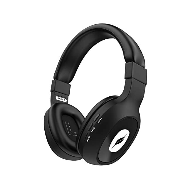 Leaf Bass 2 Wireless Bluetooth Headphones with Mic and 15 Hours Battery Life, Over-Ear Headphones with Super Soft Cushions and Deep Bass (Black)