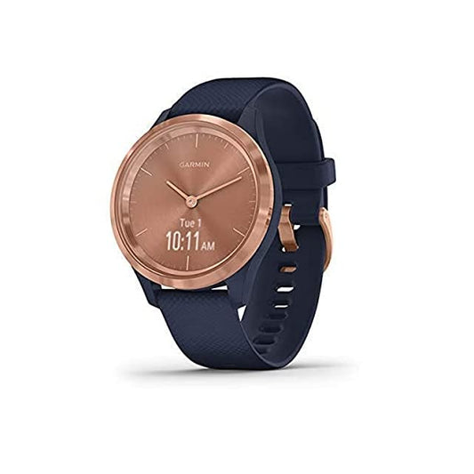 Garmin vívomove 3S, Hybrid Smartwatch with Real Watch Hands and Hidden Touchscreen Display, Rose Gold with Navy Blue Case and Band