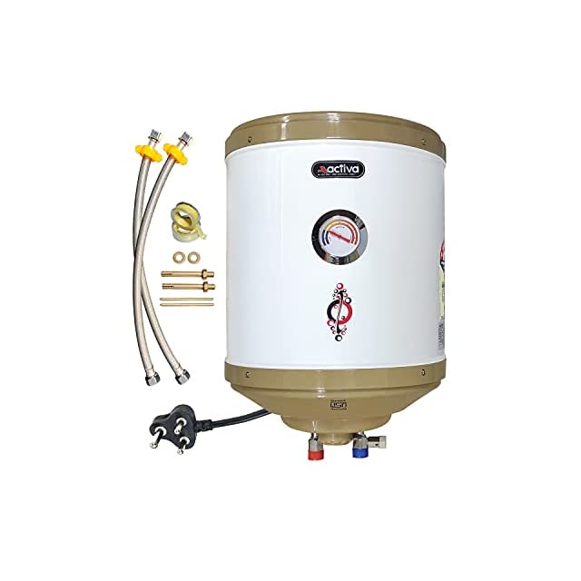 ACTIVA 25 LTR Storage 2 Kva Special Anti Rust Coating .7MM Pure Stainless Steel Tank Geyser with Temperature Meter Abs Top Bottom Ivory with Free Installation Kit and adjustable outer thermostat 5 years warranty