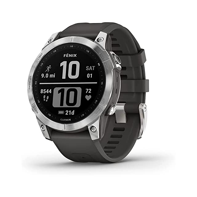 Garmin Fenix 7 Multisport Premium Outdoor GPS Watch, Silver with Graphite Band, 47 mm