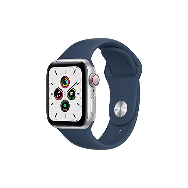 Apple Watch SE (GPS + Cellular, 40mm) - Silver Aluminium Case with Abyss Blue Sport Band - Regular
