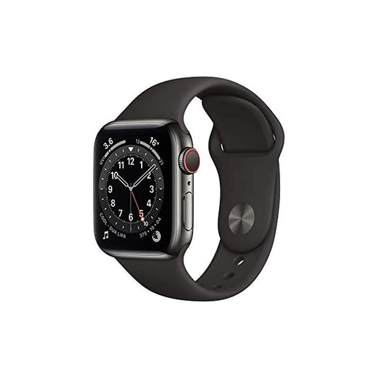 New Apple Watch Series 6 (GPS + Cellular, 40mm) - Graphite Stainless Steel Case with Black Sport Band