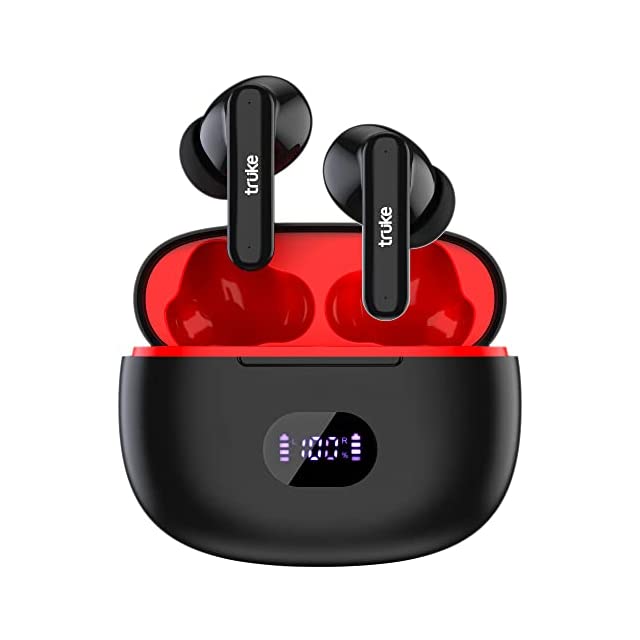 Truke Air Buds+ True Wireless Earbuds with Quad-Mic Noise Cancellation(AI-ENC) for HD Calls | Upto 48hrs of Playtime | Auto in-Ear Detection | APP Support | 55ms Low Latency | Bluetooth 5.1 | IPX4