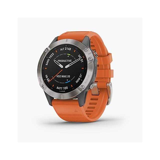 Garmin Fenix 6 Sapphire, Premium Multisport GPS Watch, features Mapping, Music, Grade-Adjusted Pace Guidance and Pulse Ox Sensors, Dark Gray with Orange Band (No-Cost EMI Available)
