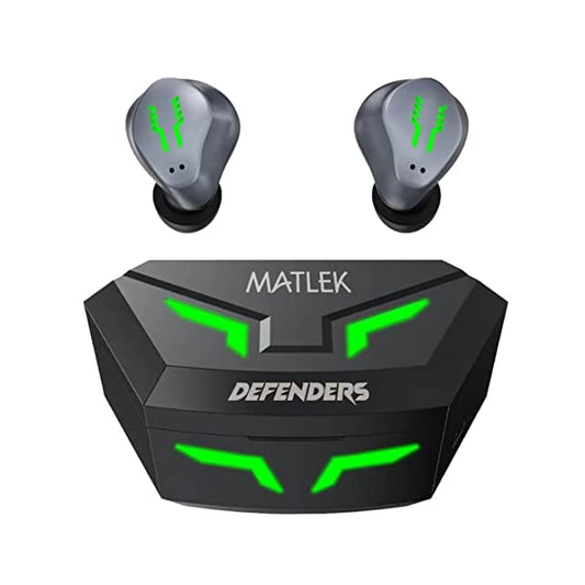Matlek Defenders Gaming Earbuds Bluetooth Truly Wireless in Ear Earbuds | Less Than 50 MS Latency | 5.2 Bluetooth Earbuds | 1200 mAh Case Battery for 40 Hours Play, with mic Grey