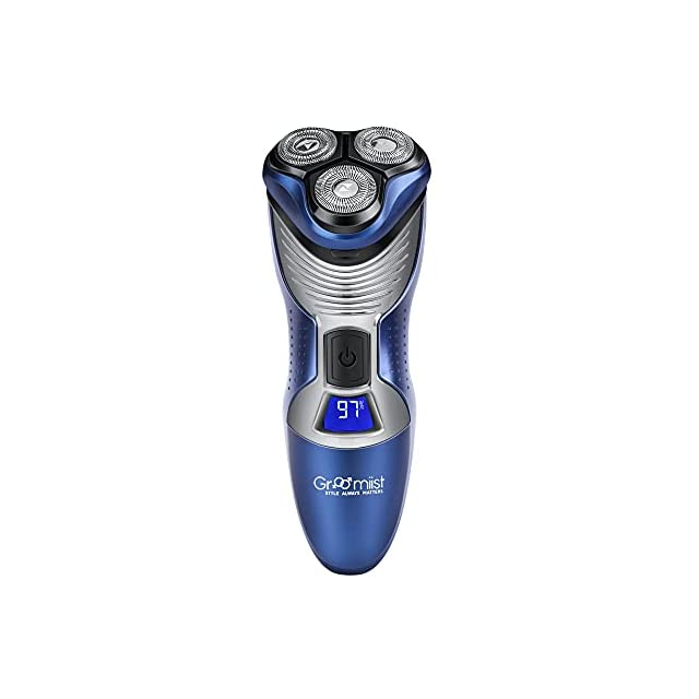 Groomiist Gold Series Corded/Cordless Shaver GS-05 with LCD Digital Display: 45 Minutes Running Time & 600mAh Ni-MH Battery (Blue & Silver)