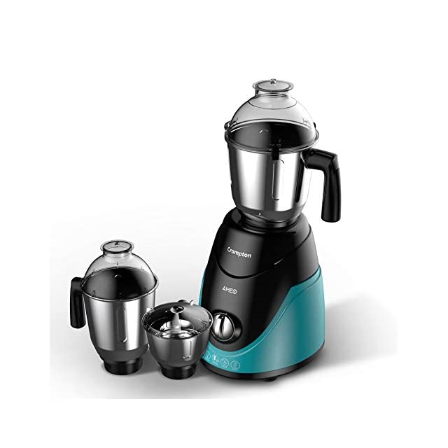 Crompton Ameo 750-Watt Mixer Grinder with MaxiGrind and Motor Vent-X Technology (3 Stainless Steel Jars, Black & Green)