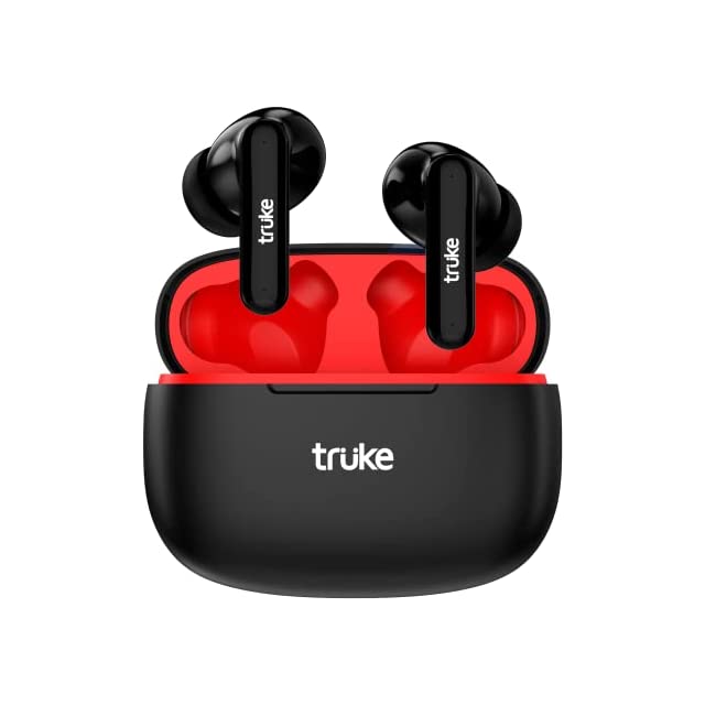 Truke Air Buds Bluetooth Truly Wireless in Ear Earbuds with Mic Ai Powered Noise Cancellation(Ai-Enc) for Hd Calls Upto 48Hrs of Playtime Auto Detection App Support 55Ms Low Latency 5.1 Ipx4, Black