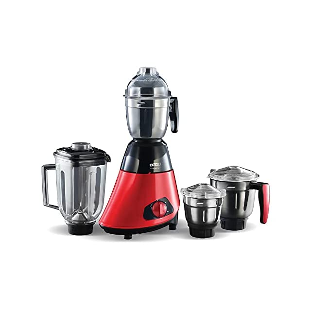 Usha Trienergy Plus 800 Watt Mixer Grinder with Copper Motor, Square Shaped Quadri Flow Blender Jar and, 6 Fin Whirlwind Food Grade Blade, 4 Jars (Red)
