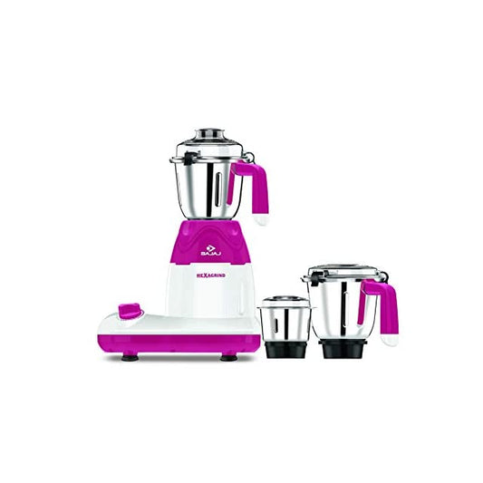 Bajaj Hexagrind 600-Watt Mixer Grinder with 3 Jars (White and Pink)