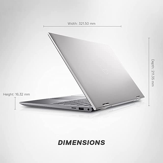 Dell Inspiron 5410 2021 Intel Core i3-1125G4 14 inches 2in1 Touch Screen Laptop, 8Gb RAM, 512Gb SSD, FHD Display, Windows 10 + MSO, Backlit KB + FPR + Active Pen (Silver Metal, 1.5 kg) D560466WIN9S