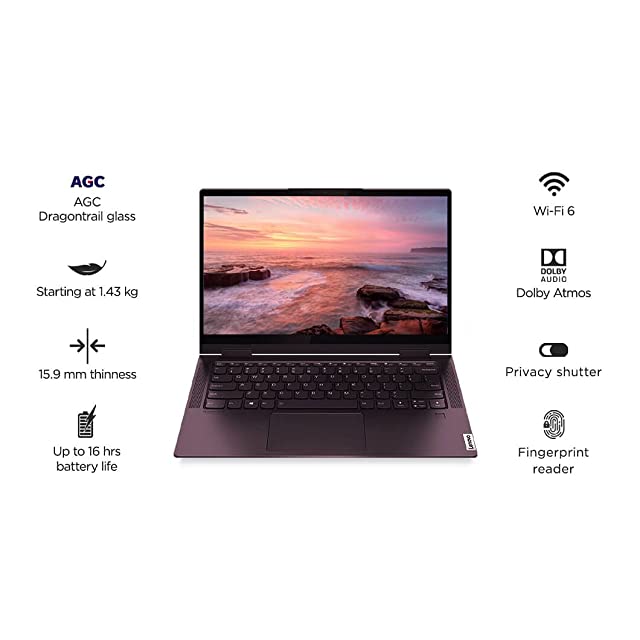 Lenovo Yoga 7 AMD Ryzen 7 5800U 14" (35.36cm) FHD IPS Laptop (16GB/512 GB SSD/Windows 10/MS Office/Backlit Keyboard/Fingerprint Reader/Slate Grey/1.45Kg), 82N7000AIN
