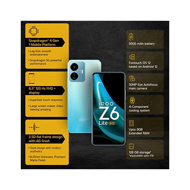 iQOO Z6 Lite 5G (Stellar Green, 4GB RAM, 64GB Storage) | World's First Snapdragon 4 Gen 1 | Best in-Segment 120Hz Refresh Rate | 5000mAh Battery | Travel Adapter to be Purchased Separately