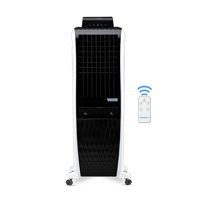 Symphony Diet 3D 30i Portable Tower Air Cooler For Home with 3-Side Honeycomb Pads, Automatic Pop-Up Touchscreen, i-Pure Technology and Low Power Consumption (30L, White & Black)