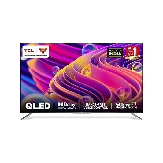 TCL 138.7 cm (55 inches) Remote Less Voice Control Edition 4K Ultra HD Certified Android Smart QLED TV 55C715 (Metallic Black)