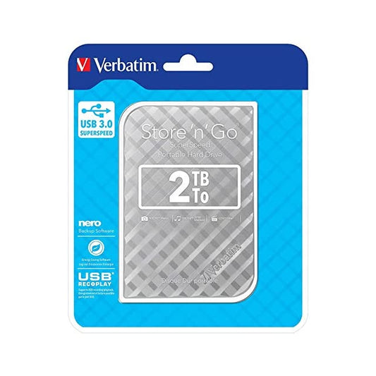 Verbatim 2TB Store 'n' Go 2.5" USB 3.0 Portable Hard Drive HDD 53198 - Silver