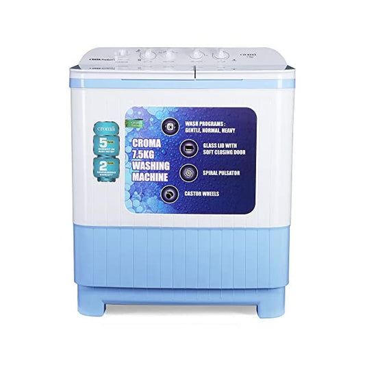 Croma 7.5 Kg 5 Star Semi Automatic Washing Machine with 2 Years Comprehensive Warranty (CRAW2223,White)