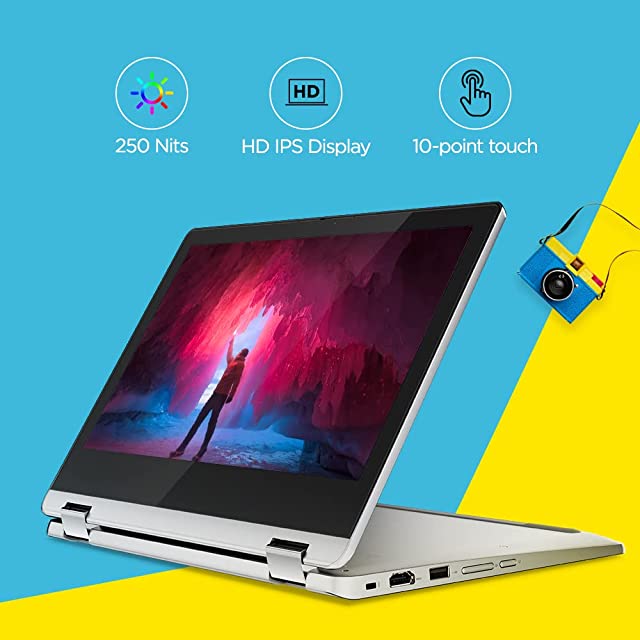 Lenovo IdeaPad Flex 3 Chromebook Intel Celeron N4500 11.6" HD 2-in-1 Touchscreen Laptop(4 GB/128 GB eMMC/720p Camera/2Wx2 Speakers/Chrome OS/Arctic Grey/1.25Kg), 82N3000DHA