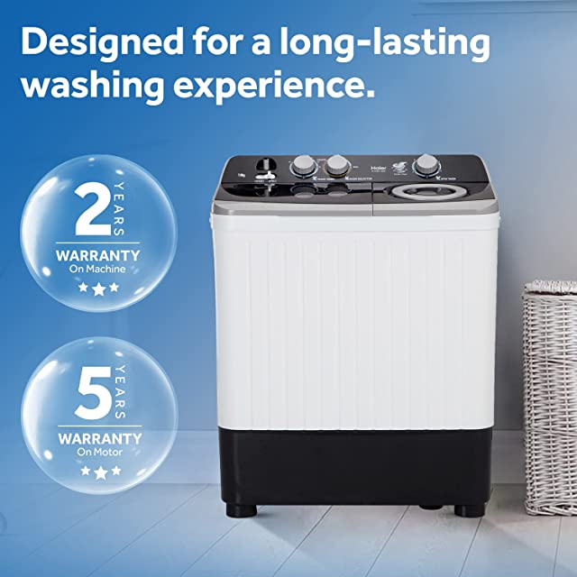 Haier 7 Kg Semi-Automatic Top Loading Washing Machine with 1300 RPM, Castors (HTW70-186S, Grey)