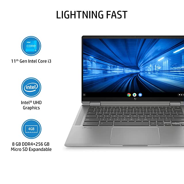 HP Chromebook x360 11th Gen Intel Core i3 14-inch (35.6 cms) FHD, IPS, Micro-Edge, Corning Gorilla Glass Touchscreen Laptop(8GB/256GB SSD/B&O Audio/FPR/Chrome OS/Mineral Silver/1.52 kg), 14c-cc0009TU