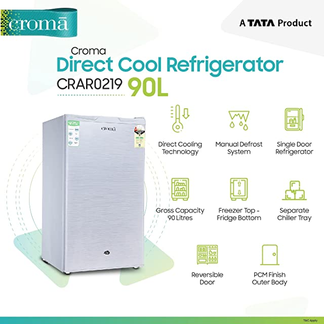 Croma 90 L 1 Star Direct Cool Single Door Refrigerator (CRAR0219, Grey)