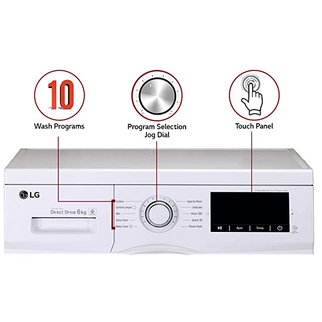 LG 6.0 Kg 5 Star Inverter Fully-Automatic Front Loading Washing Machine (FHM1006ADW, White, Direct Drive Technology)