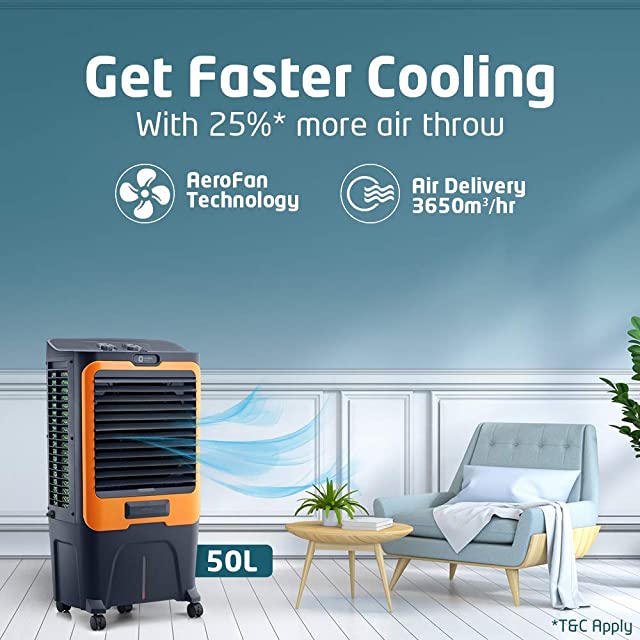 Orient Electric CD5003H Desert Air Cooler - 50 Litre, Grey and Orange
